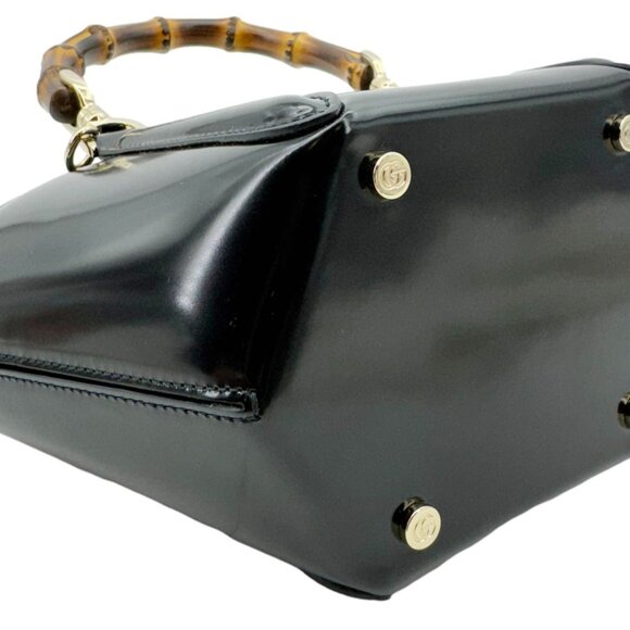 Gucci Bamboo Top Handle Mini Leather Tote Bag Black 805832 - Picture 8 of 16